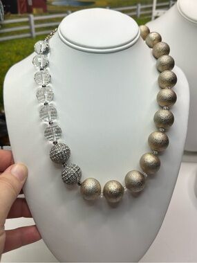 RJ Graziano Asymmetrical Crystal & Textured Gold Bead Statement Necklace